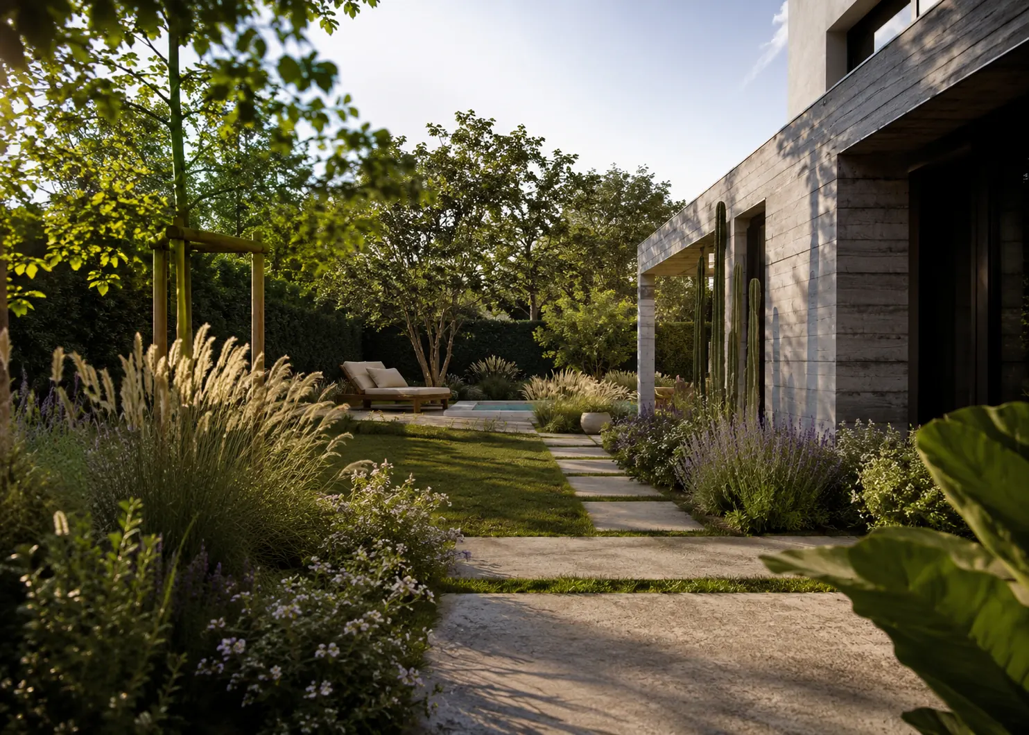 Exterior con vegetación y circulaciones diseñadas — Estudio Martini